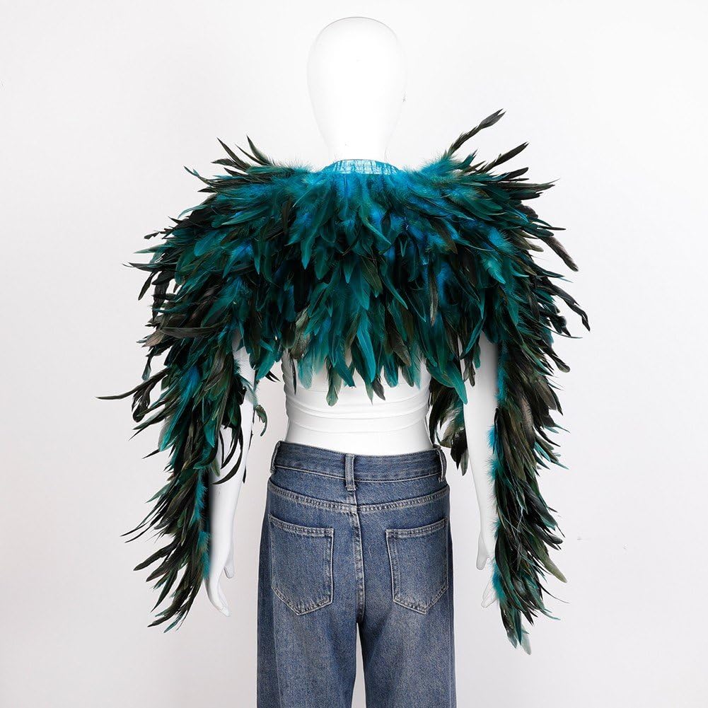 Mantello Gotico con Piume, Scialle, Poncho con Piume, Colletto, Mantello, Stola, Colletto Allacciato, Sciarpa, Scialle, Avvolgente, Colletto, Costume di Halloween