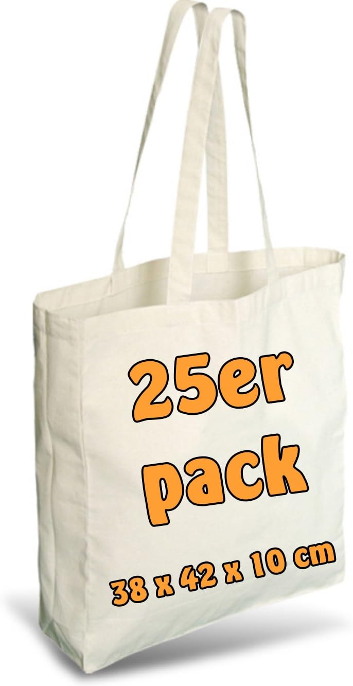 Cottonbagjoe Shopping Bags | 38 x 42 x 10 cm | Sides and Bottom Gusset | with Long Handles | Jute Bag | Cotton Bags for Painting, Printing | DIY