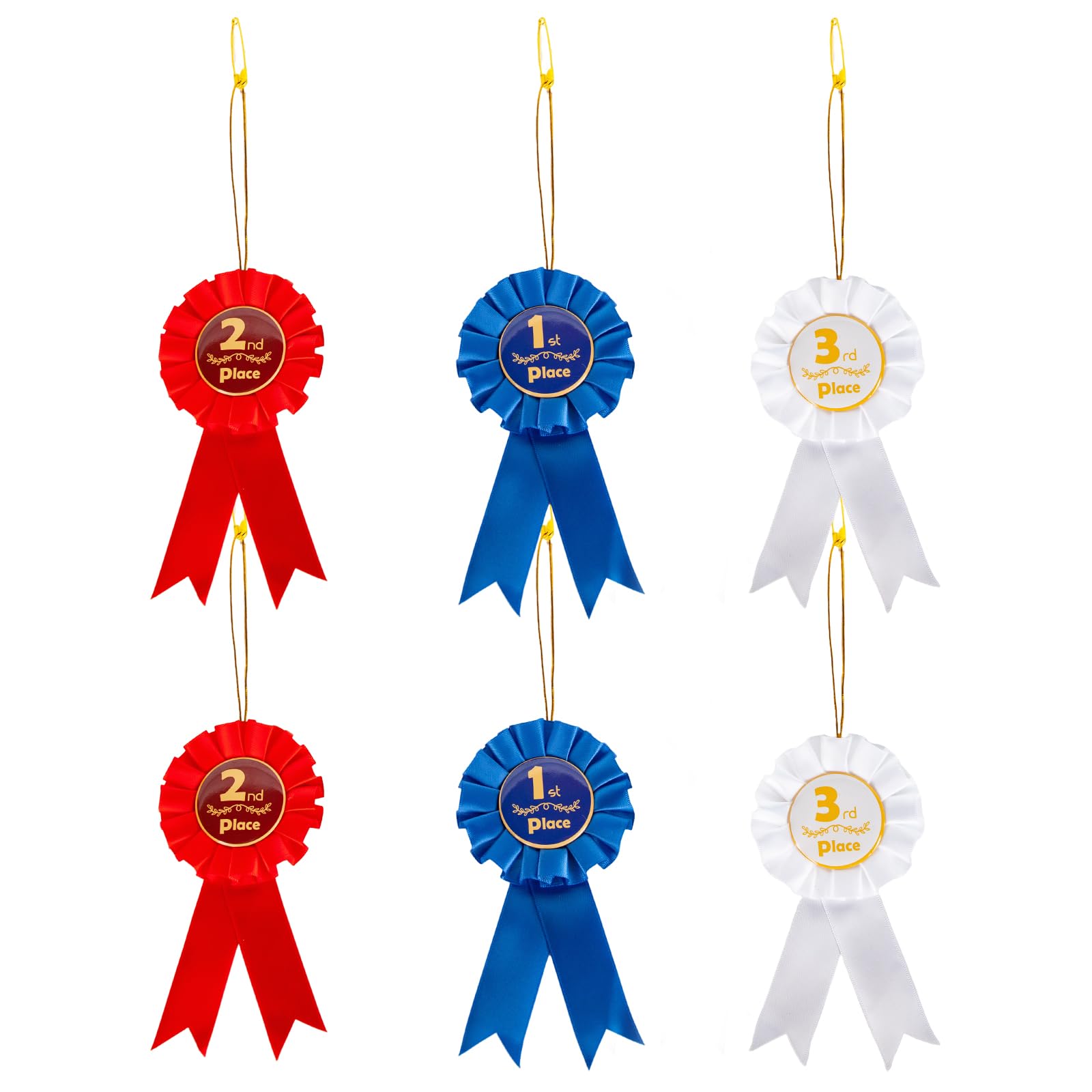 Award Ribbons 1st 2nd 3rd Place Recognition Rosette Set Awards Blue Red White Badge Ribbons for Classroom Prize Science Fair Talent Show (6 Pcs)