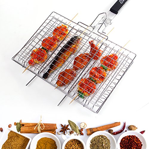 WolfWise Portable Grilling Basket BBQ Barbecue Tool Work for Fish Vegetable Steak Meat Shrimp Chops, Made of Durable 430 Stainless Steel, Medium