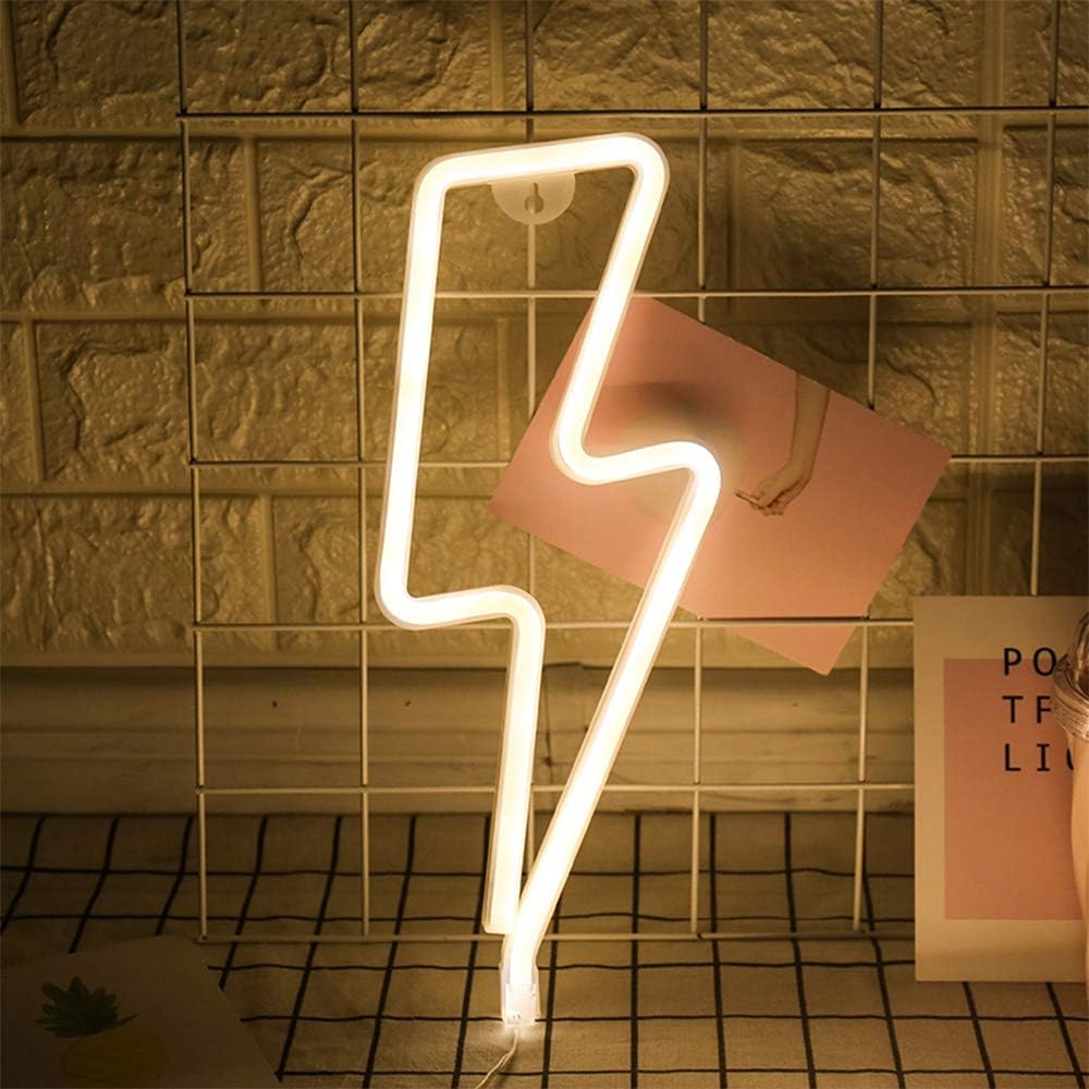 LHLED Lightning Sign Shaped Decor Light Warm White Neon Wall Light Wall Decor Lightning Neon Lights Battery/USB Powered Night light for Christmas Kids Room Living Room Wedding Party Decor