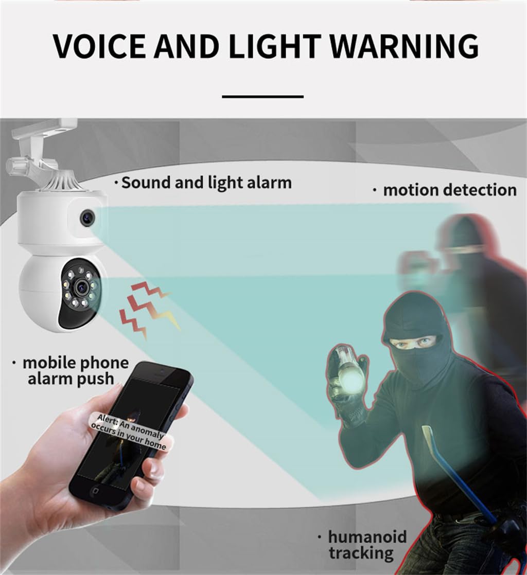 Kamera bezpieczeństwa PTZ z podwójnym obiektywem WiFi 2,0 MP, wykrywanie ruchu, alarm dźwiękowy i świetlny, dwukierunkowa rozmowa, noktowizor kolorowy, śledzenie humanoidalne