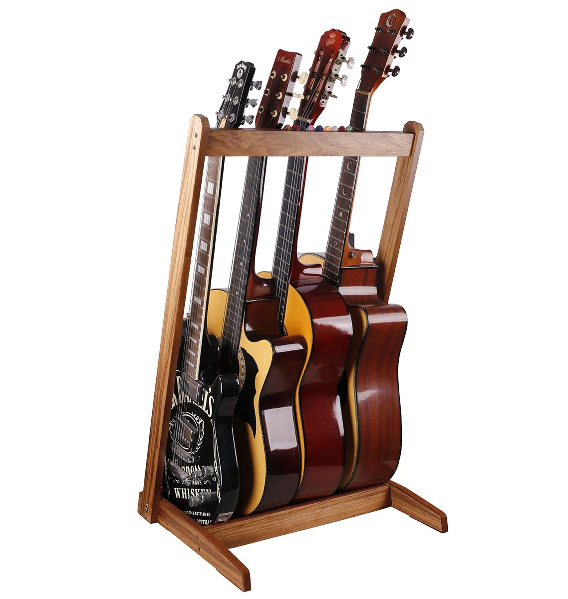 Supporto per chitarra,supporto per chitarra multiplo in legno,Hilerpunk,supporto da pavimento per chitarra con slot per plettri in feltro e pali in legno schiuma regolabili