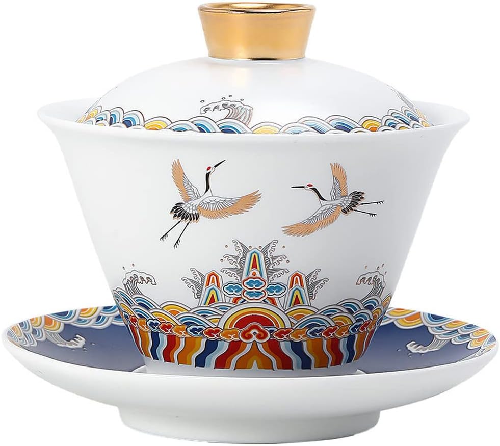 Chinese Traditional Tea Bowl,160ml Chinese Ceramic Gaiwan Kung Fu Tea Set Tea Cup Bowl Home Tea Ceremony Tureen