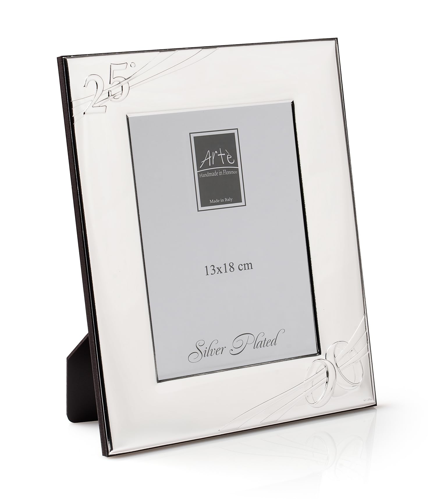 ARTÉ 13x18 Made in Italy, 25° ANNIVERSARIO di MATRIMONIO, elegante placcata in argento, Silver Plated antiossidante, Bellissima cornice in Silver Plated con retro in legno mogano E140.25°/13x18
