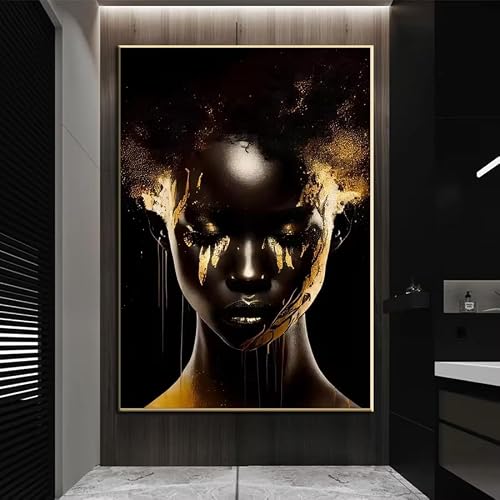 DFZEWKI Golden Classic Black and Woman Painting African Art on Canvas Posters Art for Living Room Home Decor(80x120cm(31x47in)/No frame)
