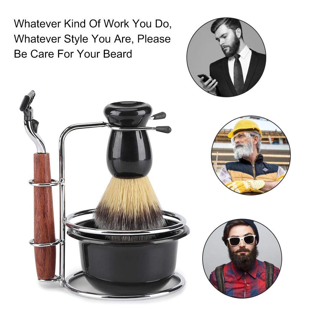 Ensemble de Rasage 4 en 1 - Bol de Rasage Avec Blaireau, Bol à Savon et Support - Coffret Cadeau Pour Homme