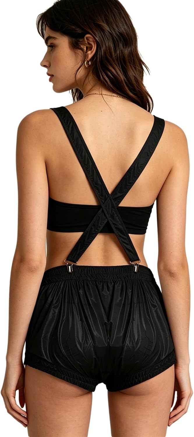 Women Diaper Covers Scoop Neck Bib Jumpsuit Waterproof Bodysuit Wrestling Singlet Incontinence Leotard