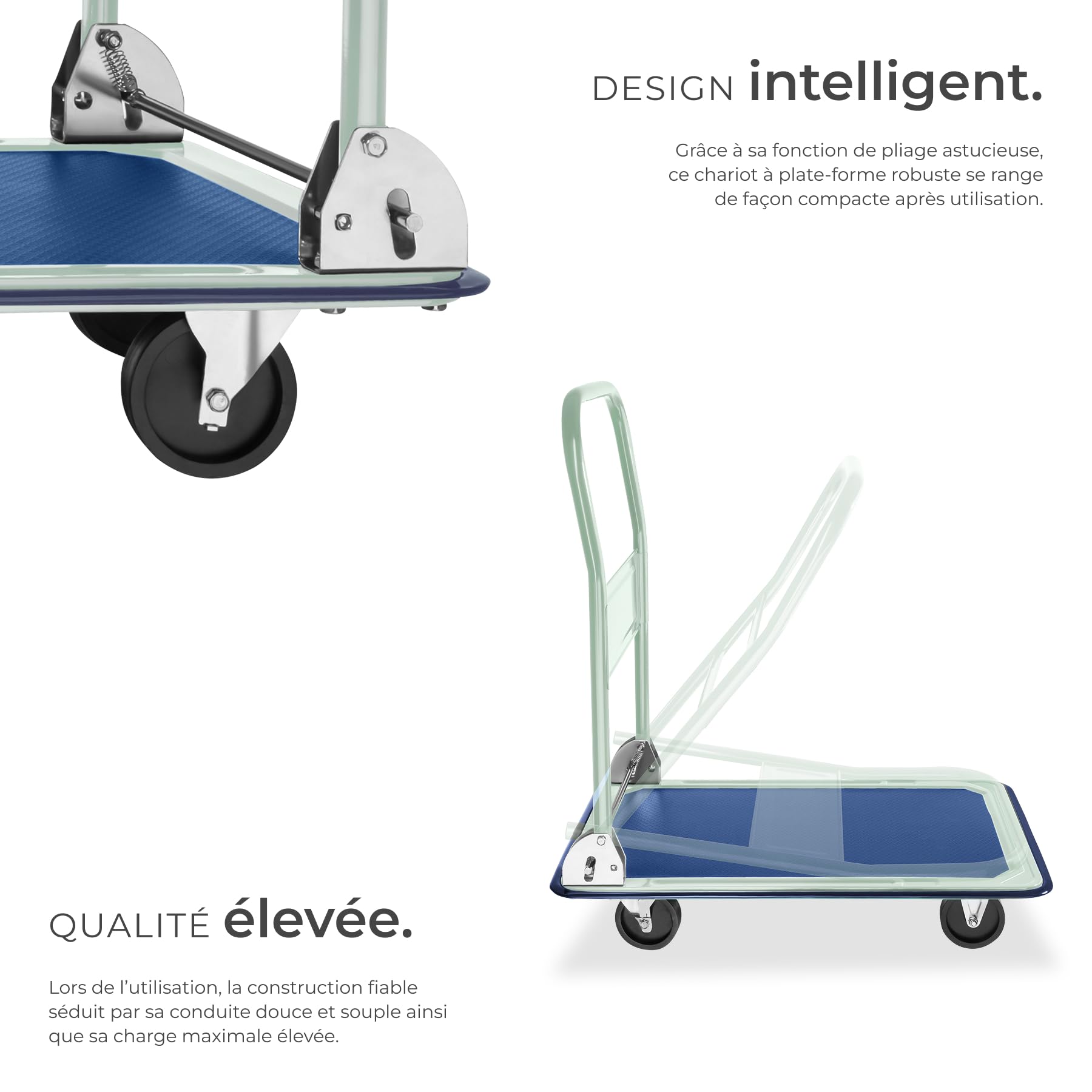tectake® Chariot de transport plateforme à roulettes, Charge max. 150 kg, Chariot pliable Atelier Garage Magasin Demenagement, 2 Roues pivotantes et 2 fixes, Poignée Pliable par commande au pied, Vert