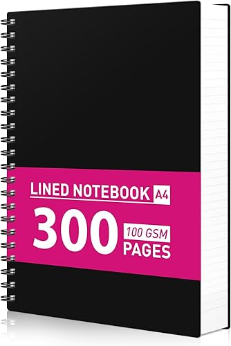 AHGXG Cuaderno de espiral con rayas universitarias, cuaderno de espiral de 8.5 x 11 pulgadas, tamaño A4, diario rayado de 300 páginas, papel grueso