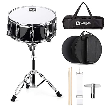 Vangoa Snare Drum Kit 14 x 5.5 Inches Marching School Band Student Beginner Practice Snare Drum with Stand, Gig Bag, 5A Drumsticks, Tuning Key, Coated Drum Head, Strap, Mute Pad, Black