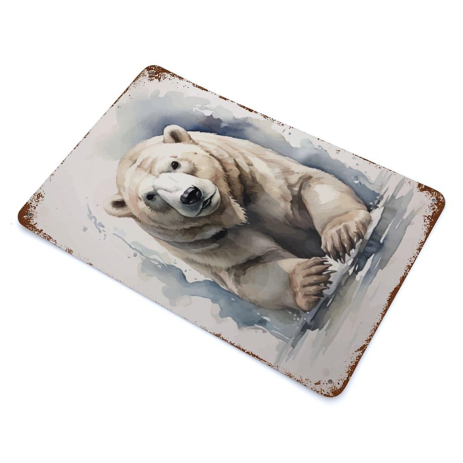 Rust Effect Polar Bear Watercolor Distressed Metal Wall Sign 11.8"x7.9", Decorative Metal Wall Art for Living Room, Hallway And Home Decor