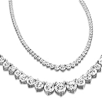 Houston Diamond District 17" Graduate Diamond Tennis Necklace - 3-20ct Natural Round 3-Prong Sterling Silver (J-K Color, I1-I2)
