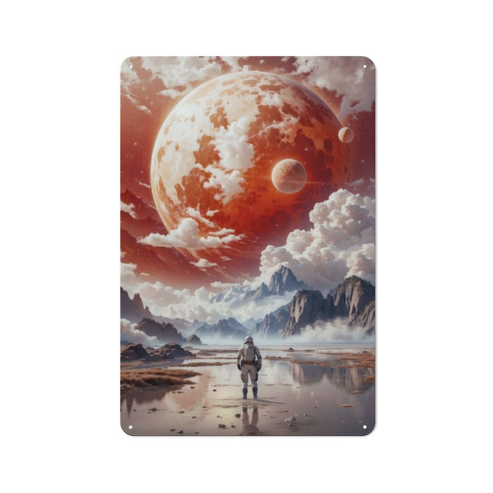 Junmoney Red Planet Astronaut Vintage Tin Sign 30X20cm With For Café Or Home Bar, Suited To Café-Style Decor Fans