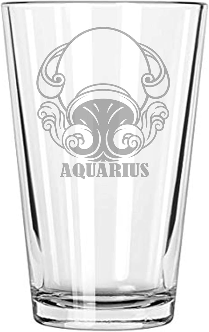 Alankathy Mugs Beer Glass 16oz for Zodiac Sign Birth Sign Aquarius Aries Cancer Capricorn Gemini Leo Libra Pisces Sagittarius Scorpio Taurus Virgo (AQUARIUS)