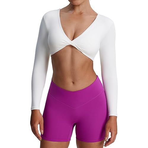 Aoxjox Long Sleeve Crop Tops for Women Sienna Twist Deep V Workout Cropped T Shirt Top
