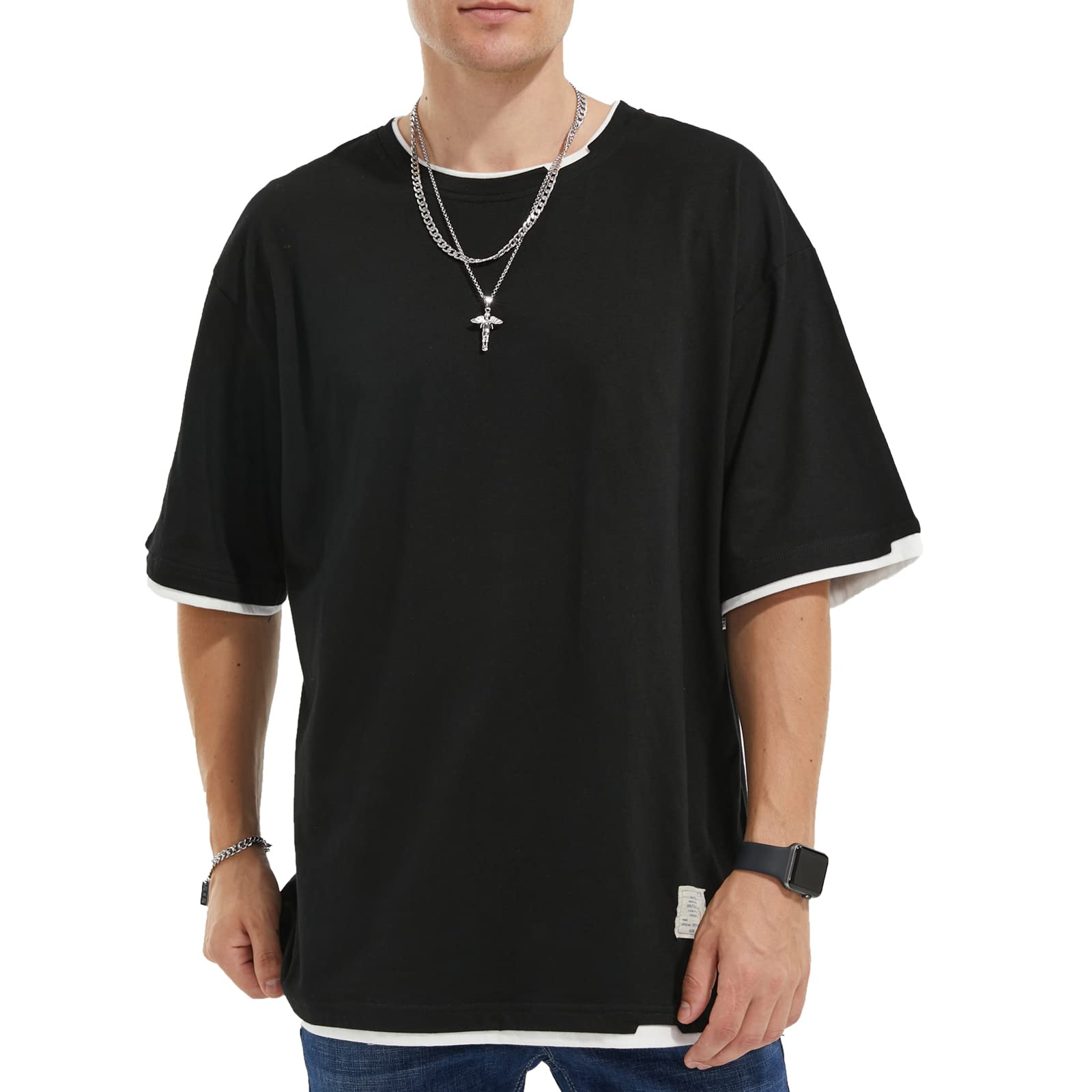 Camisetas Manga Corta Hombre con Contraste de Color Básica T-Shirt Cuello Redondo Verano Ajuste Holgado