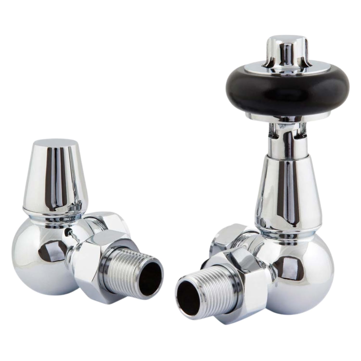 Chrome Traditional Corner Radiator Valves Antique Radiator Valves 15mm x 1/2" for Heated Towel Rails & Central Heating Radiators Wood Head Brass Radiator Valve Set — image 1