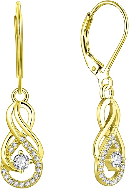 Starchenie Infinity Earrings 925 Sterling Silver Drop Dangle Hoop Earrings for Women with 3A Cubic Zirconia Birthstone Gifts for Her