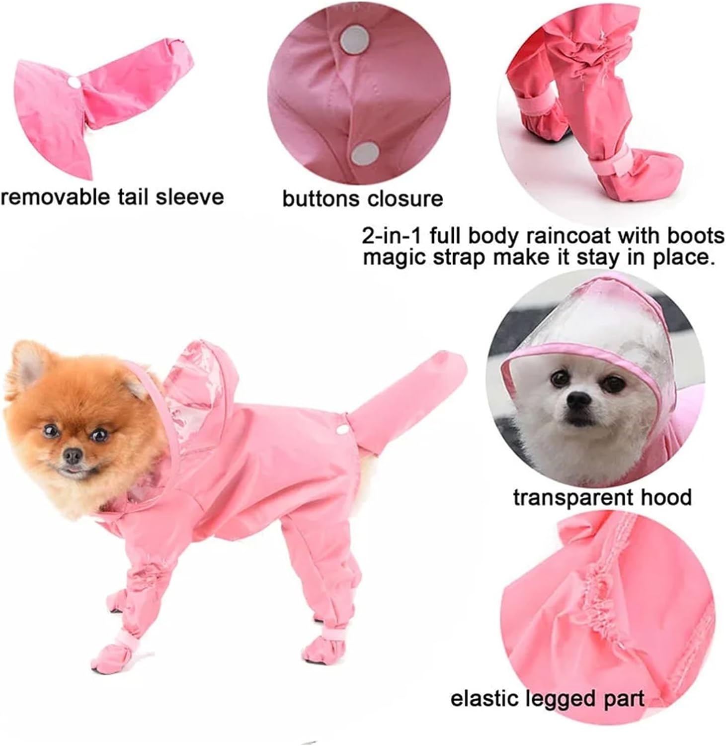 Outdoor pet Supplies Four-Legged one-piece pet Clothes Full Body cat and Dog Waterproof Raincoat with rain Boots(Pink,M)