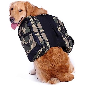 SLDPET Dog Backpack Hound Travel Camping Hiking Backpack Saddle Bag Rucksack Camouflage for Medium/Large Dog with 2 Big Side Pockets (L)