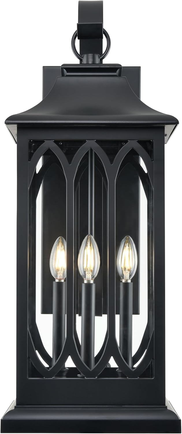 ML Lighting | Mallorey Collection | 88104-PBK | Outdoor 3 Light Hanging Lantern in Powder Coated Black with Clear Glass Shade | Corridors, Gardens, Courtyards, Doorways, Back Yards, Patios