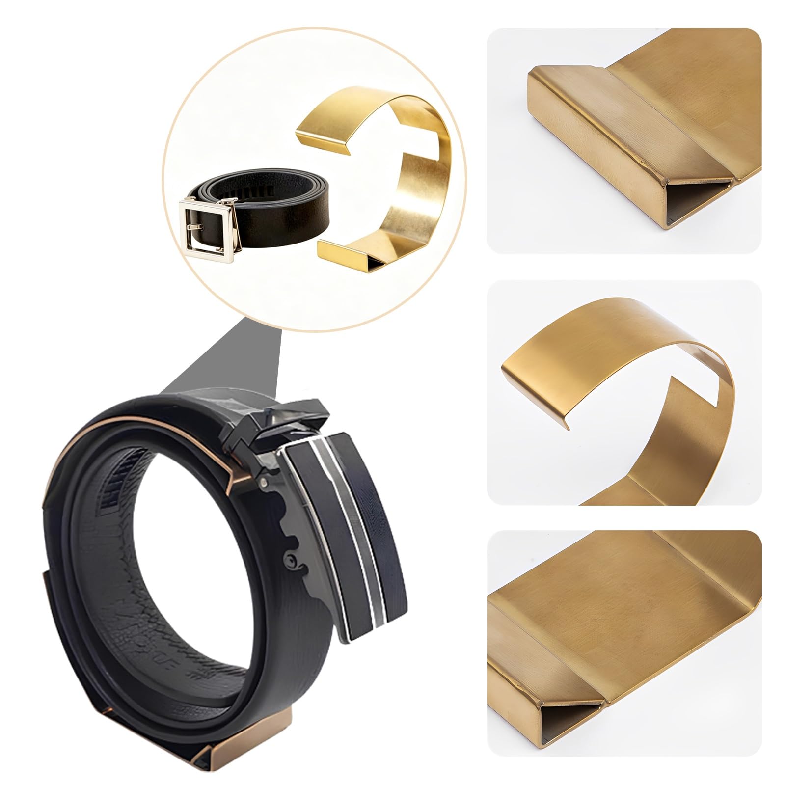 Gürtelständer Aus Edelstahl, Gebogener Metallgürtelhalter Für Den Kleiderschrank Zu Hause Oder Für Geschäfte, Leicht Aufrollbares Gürtelregal(Rose Gold,5 Pack)