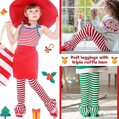 Panitay 3 Pcs Girls Christmas Leggings Christmas Pants Ruffle Flare Leggings Footless Stripe Tights for Girls Toddler2