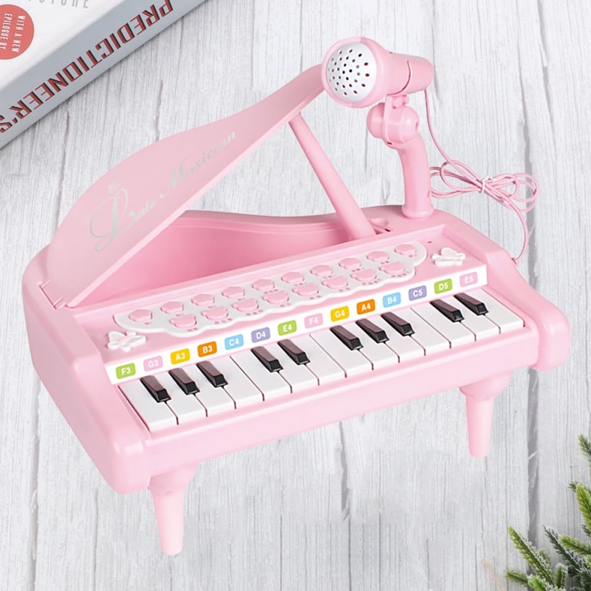 WOONEKY Pianoforte Elettronico Rosa Multifunzionale con Microfono Giocattolo Musicale Educativo per Tastiera con Regolazione Volume senza Batterie Stimola Interesse Musicale Precoce