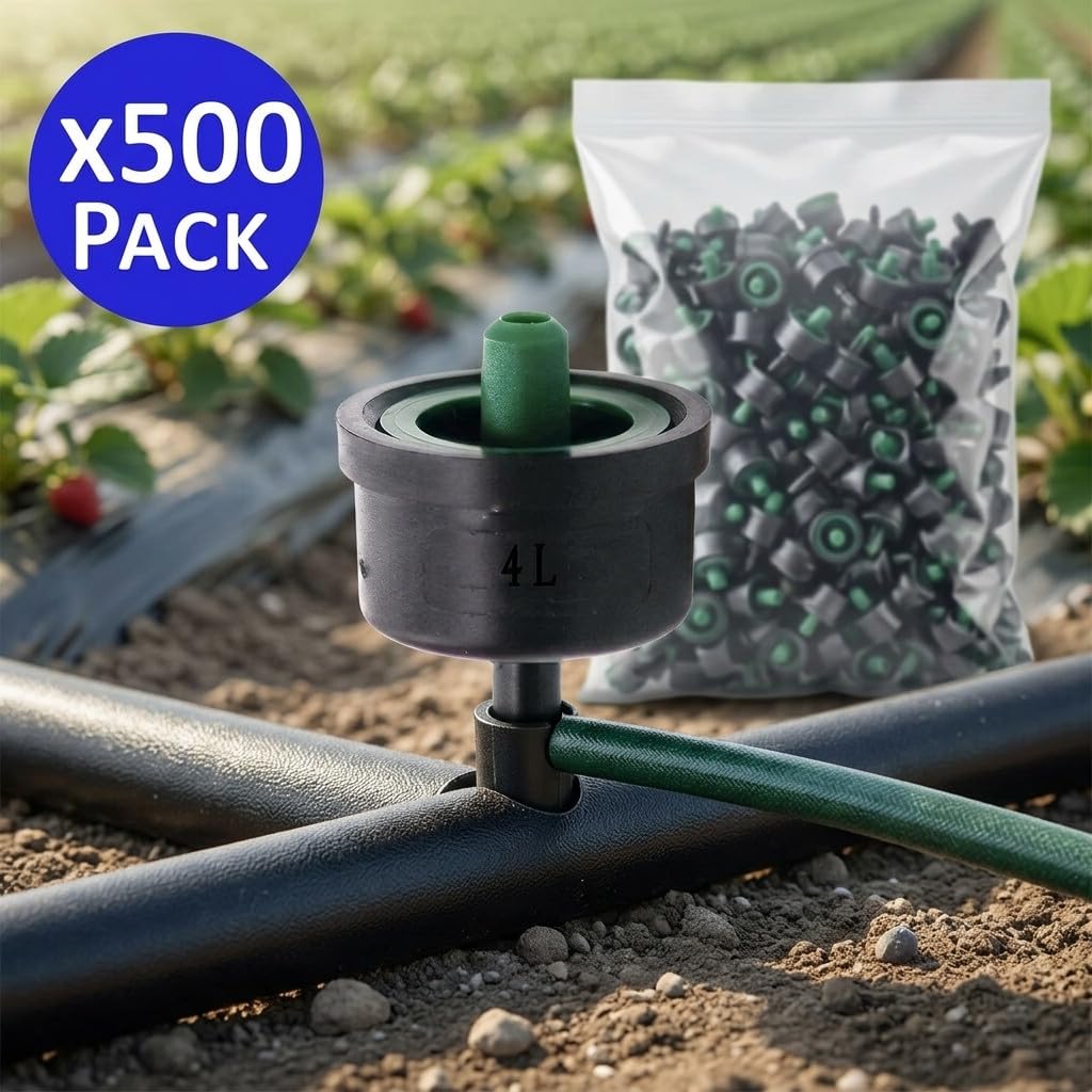 Suinga Pack 500 Goteros de 4 Litros para Riego Agrícola y Jardinería | Gotero Pinchado No Desmontable | Compatible con Microtubo | Riego Preciso y Eficiente para Cultivos y Zonas Verdes