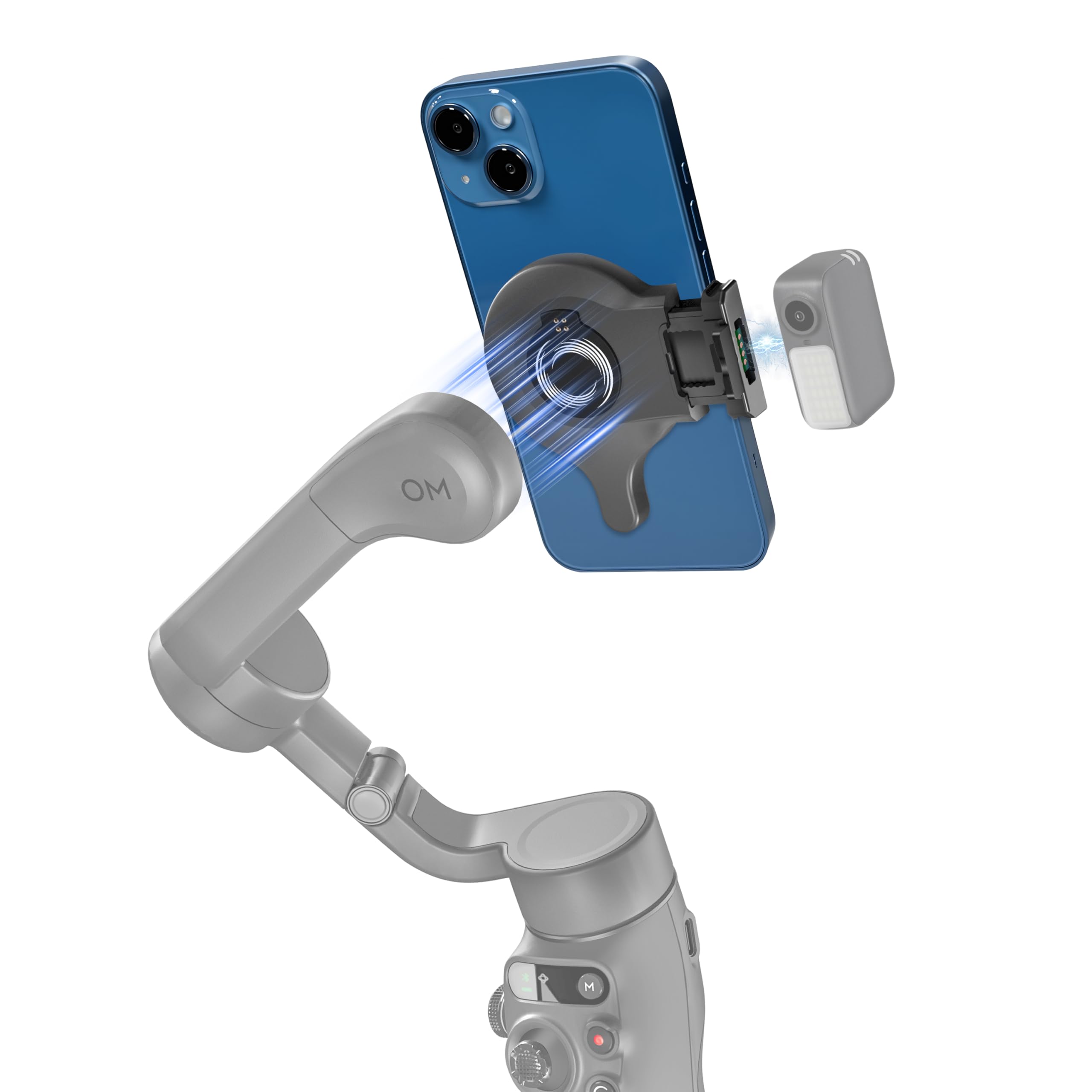 OM Magnetic Mount for DJI Osmo Mobile 8/7P/7 Gimbal Stabilizer, Double-sided Magnetic Quick-Release Mount Retractable Extension for MagSafe Phone Compatible with OM Multifunctional Tracking Module
