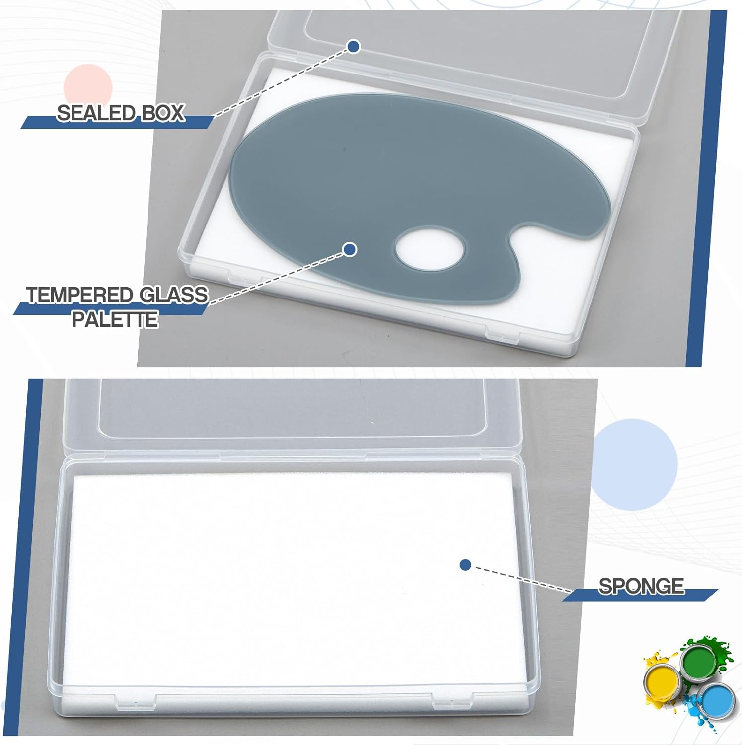 Nuanchu 2 Pcs Handy Neutral Grey Tempered Glass Palette for Oil Painting 6.3 x 10 Inch Airtight Stay Wet Palette Container Oval Keeps Paint Fresh Scratch for Acrylic Painting DIY Mixing Beginners