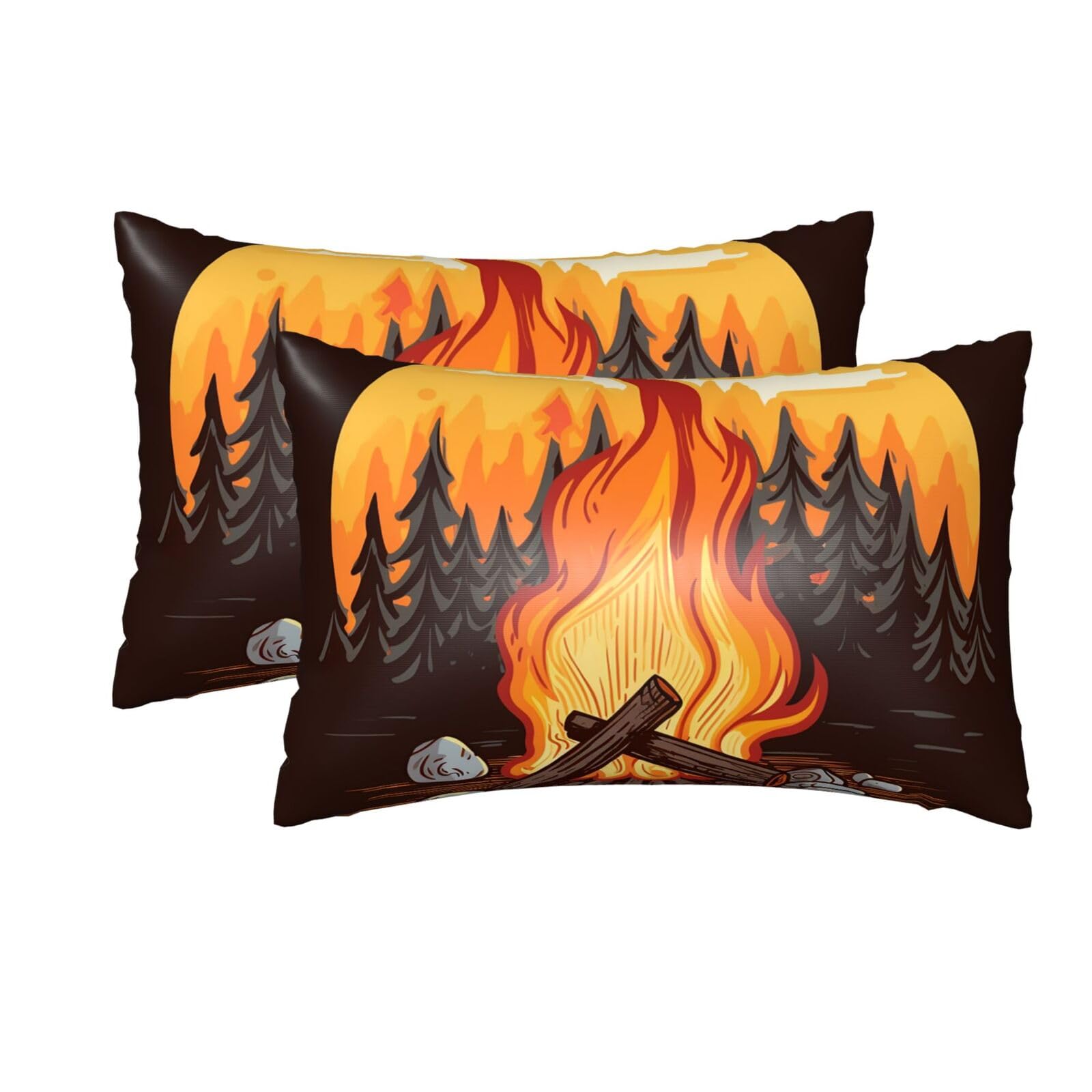 2 Pack Queen Silk Pillow Cases with Hidden Zipper, Luxury Soft Satin Pillow Covers for Hair and Skin, Bonfire Pillowcases 20"x30" Bed Pillow Protectors Cover for Sleeping Gifts