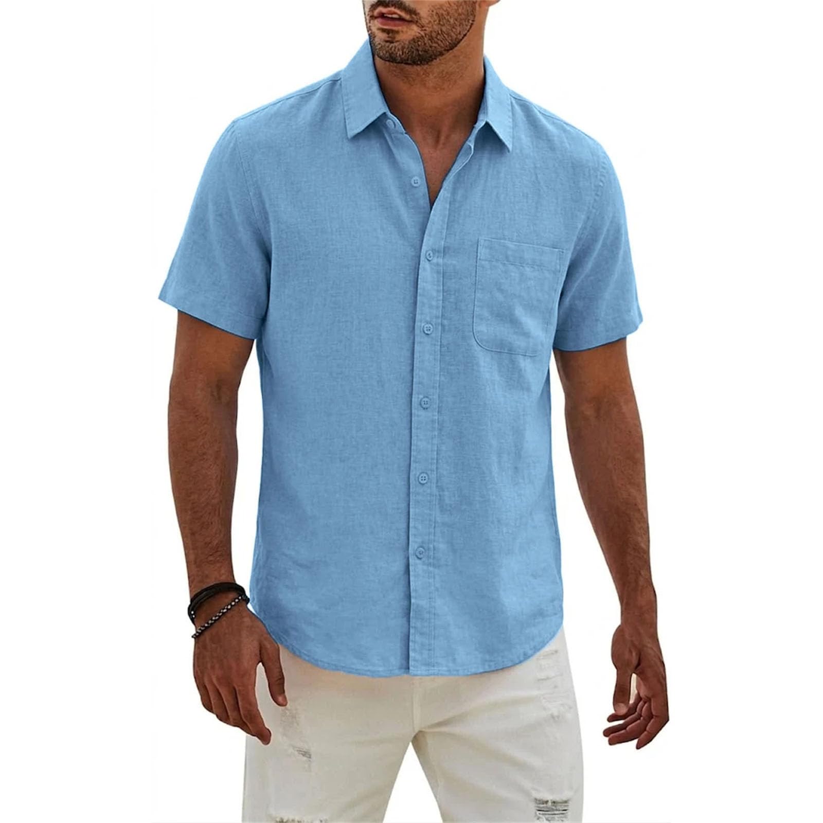 Camiseta de manga corta para hombre, elegante, informal, de trabajo, algodón, lino, moderna, para uso diario