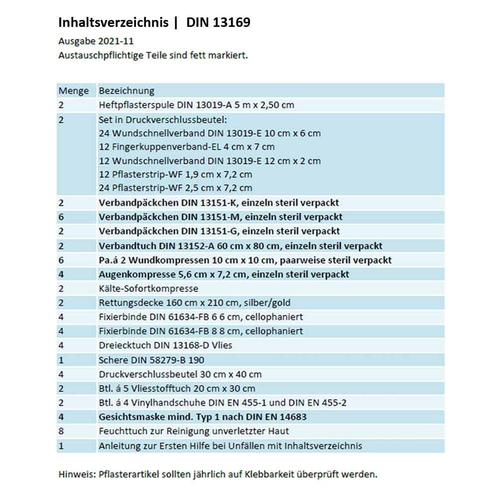 Verbandskoffer/Verbandskasten (G) Typ C -Paket 2- Erste Hilfe nach AKTUELLER DIN 13169 für Betriebe INKL. Verbandbuch + Hygiene-Gel & AUSHANG