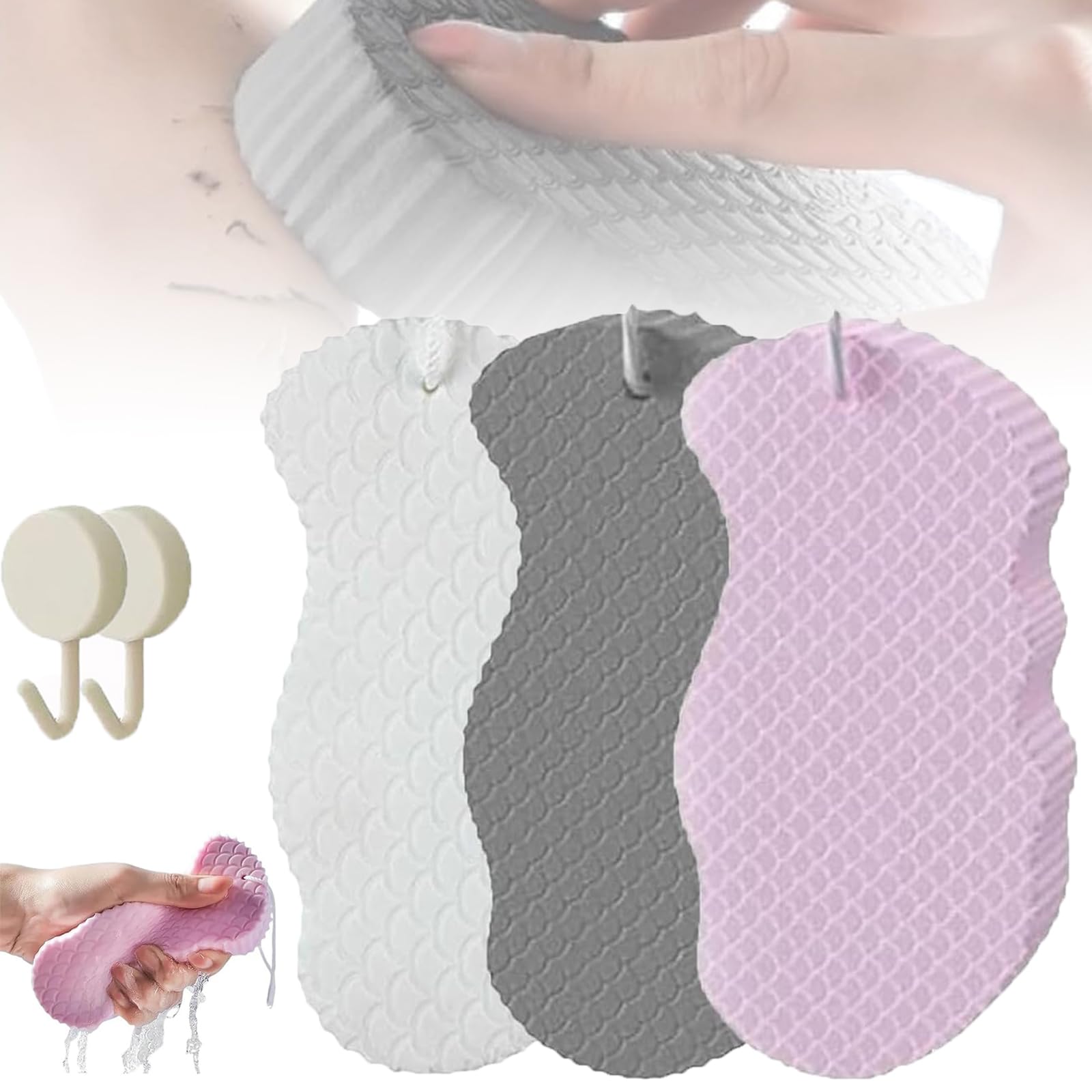 Magic Exfoliating Bath Sponge, 3D Super Soft Exfoliating Bath Sponge, Skin-Friendly and Comfortable, Reusable, Suitable for Face and Body Skin (Black+