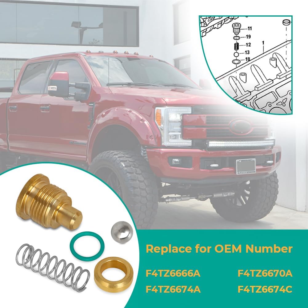 MOTOPARTY for Ford Oil Pump Relief Valve Spring Plug & Seals Kit for all 94.5-03 7.3L Diesel Vehicles