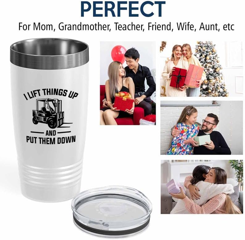 Miniatura 6 de Forklift Driver White Edition Viking Tumbler 20oz - Levanto las cosas - Operador amante de la grúa de la construcción Carretilla elevadora Grúa