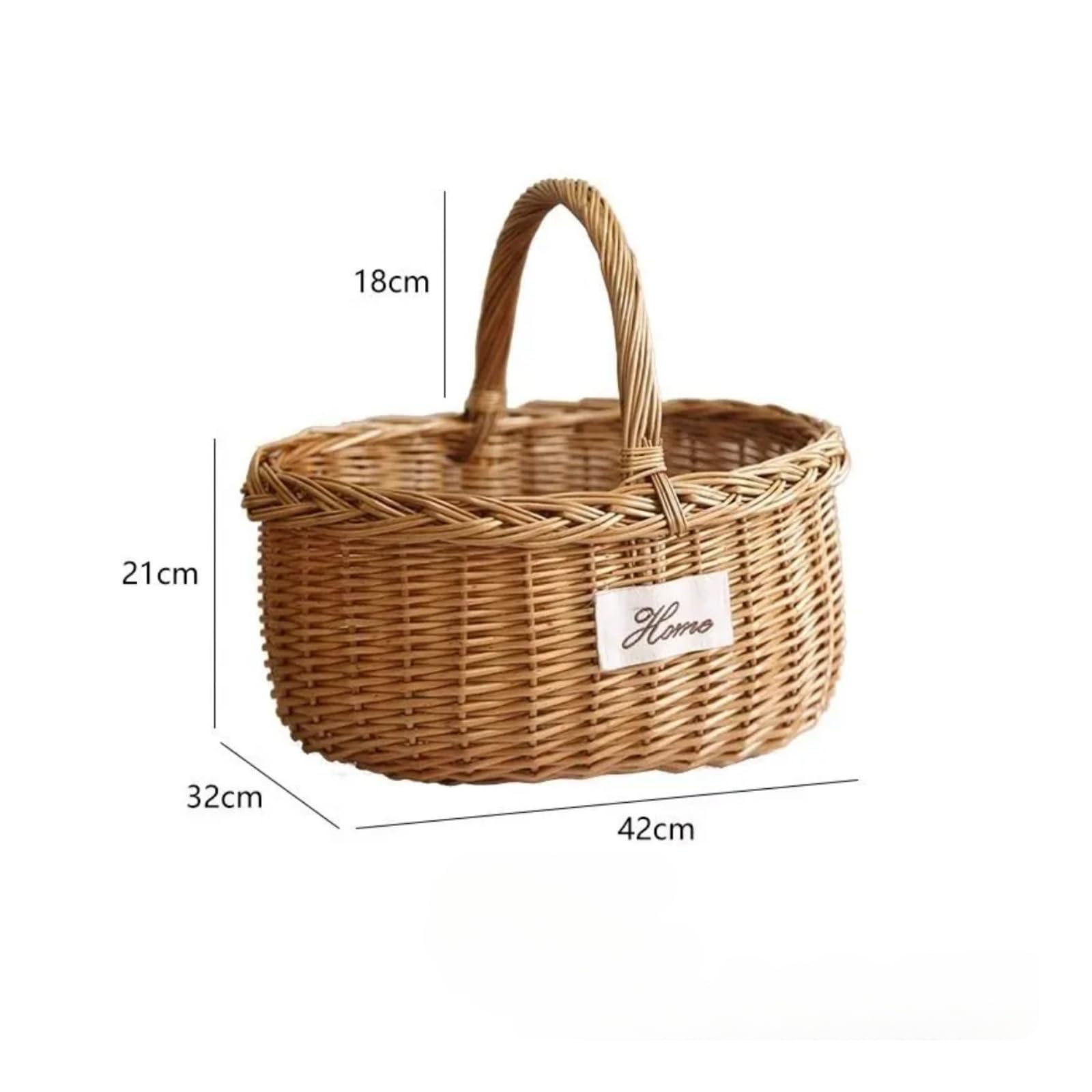 Cestino da Picnic Intrecciato Cesto Intrecciato Cestino Portaoggetti Cesto con Manico Cesto Decorativo Artigianale con Manico Finitura Naturale, Grande