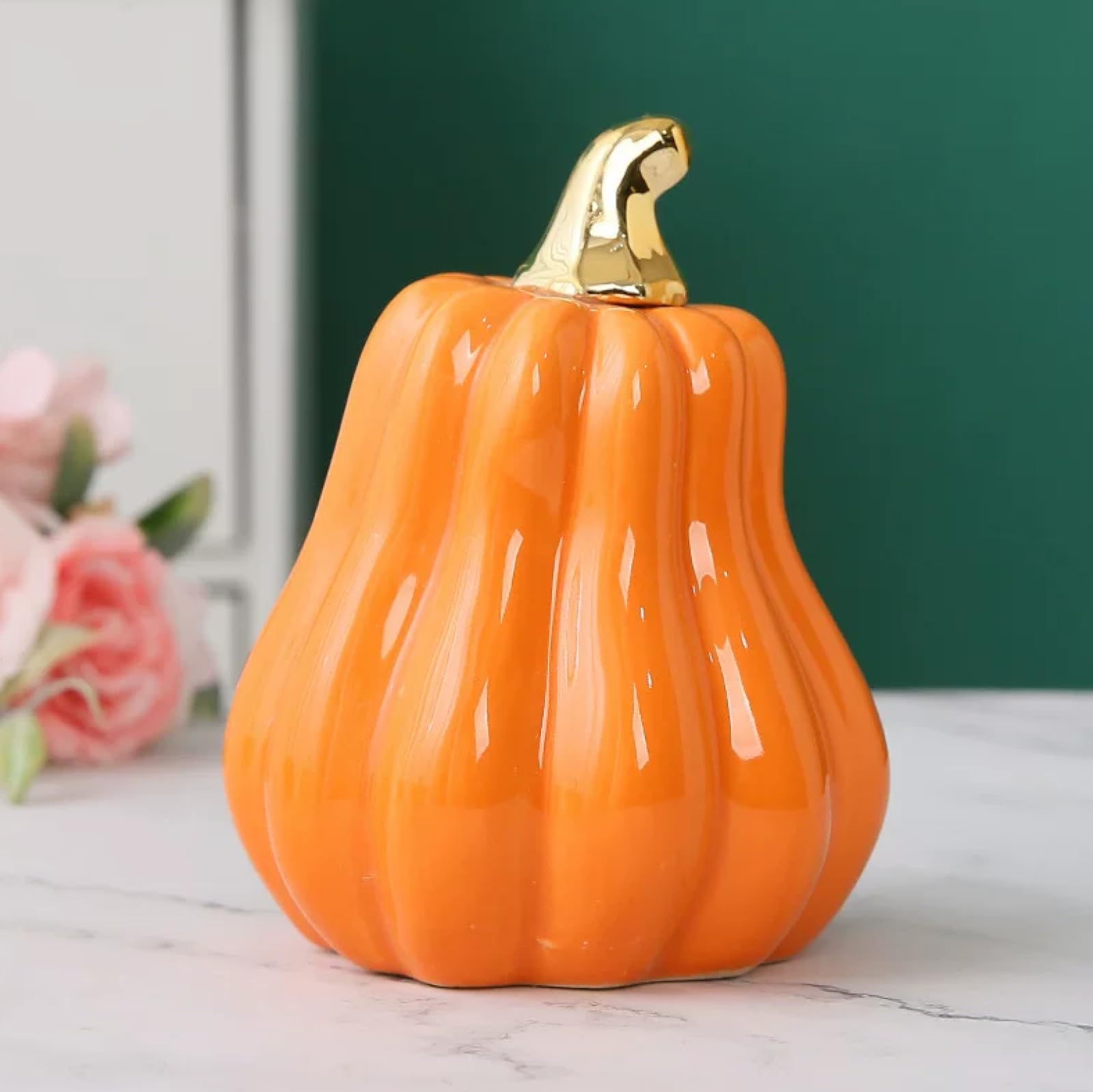 DECRZPB Handcrafted Ceramic Orange pumpkin Sculpture Ornament Hotel Home Decor Office Wedding Gift