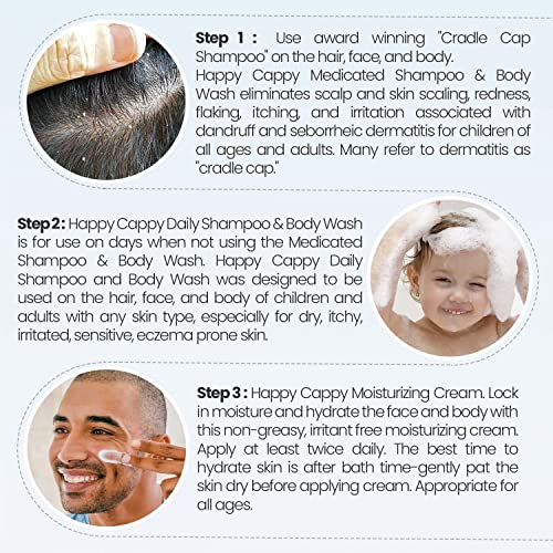 Happy Cappy 2 Step Solution, Cleanser And Cream To Manage Dry, Itchy, Sensitive Eczema Prone Skin For All Ages, Dermatologist Tested, Hypoallergenic, One 8 Oz Bottle And One 12 Oz Jar #TOP4