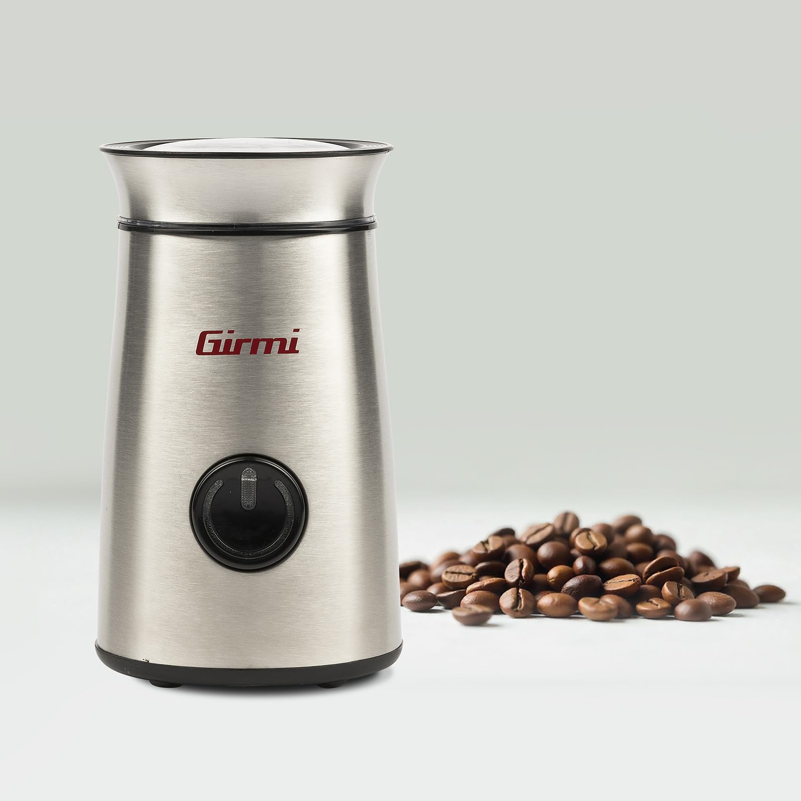 Girmi Electric Molinillo de café, 150 W, Acero Inoxidable, Capacidad 50 g, Cuchillas de Acero Inoxidable, Botón con Retroiluminación, Dispositivo de Seguridad, Moderno