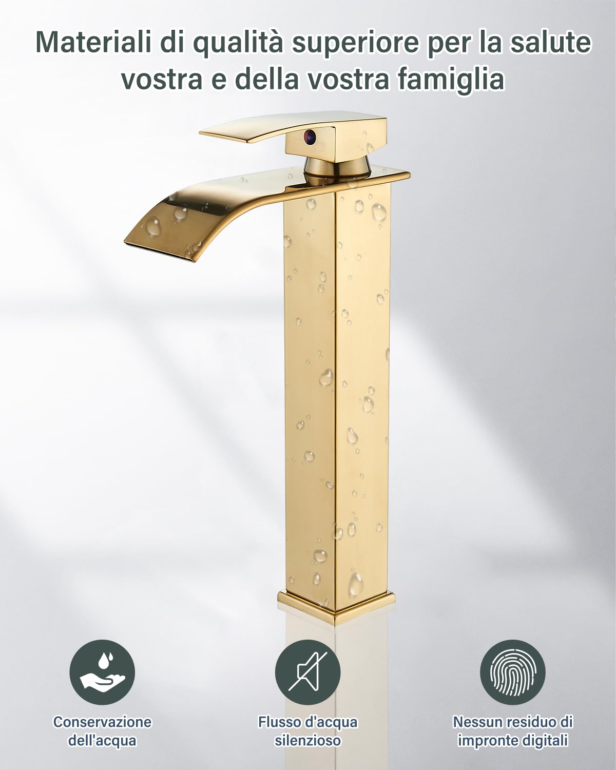 JUNSHENG Robinet de Salle de Bain à Cascade,Robinet Mitigeur de Salle de Bain à Cascade à Trous, Cartouche Céramique, Finition Dorée Brossée