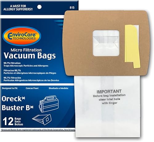 EnviroCare Bolsas de vacío de repuesto hechas para adaptarse a las aspiradoras Oreck Super-Deluxe Compact y Buster B, paquete de 12