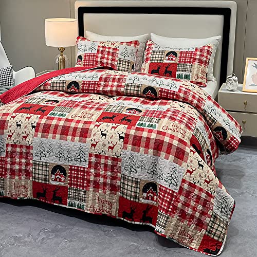 Christmas-Quilt-Set-Twin-Size-Red-Xmas-Tree-Snowflake-Reindeer-Lodge-Cabin-Quilted-Patchwork-Bedspread-Coverlet-2-Piece-Reversible-Rustic-Lightweight-Christmas-Comforter-Bedding-Set-Bed-Cover-Blanket Christmas Quilt Set Twin Size Red Xmas Tree Snowflake Reindeer Lodge Cabin Quilted Patchwork Bedspread Coverlet 2 Piece Reversible Rustic Lightweight Christmas Comforter Bedding Set Bed Cover Blanket