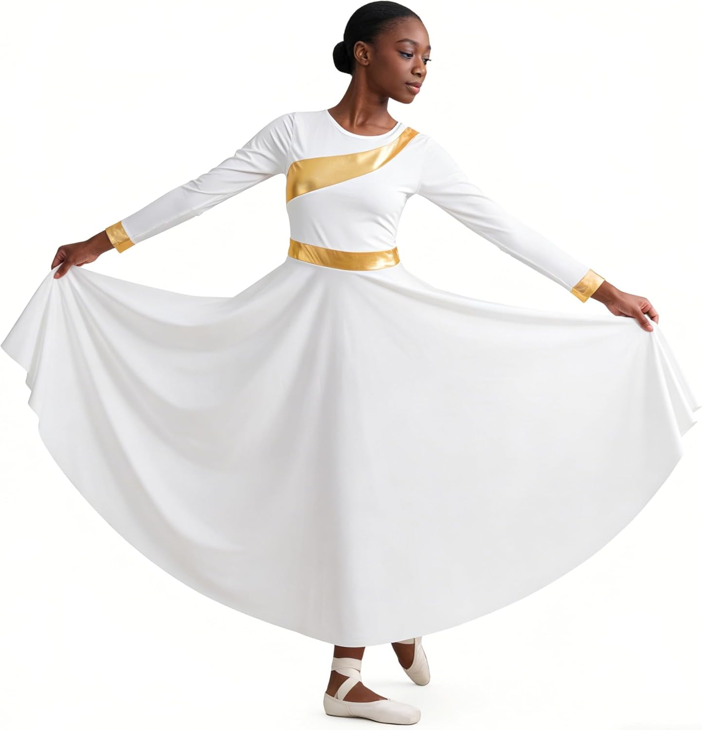 MOLLDAN Women Praise Dance Dress Long Sleeve Liturgical Church Worship Dress,Breathable Lined