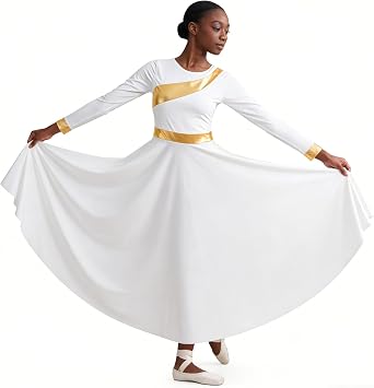 MOLLDAN Women Praise Dance Dress Long Sleeve Liturgical Church Worship Dress,Breathable Lined