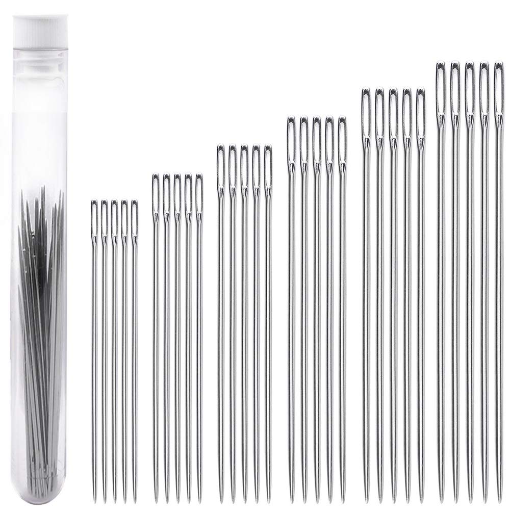 Pengxiaomei 30Pcs Large Eye Stitching Needles, 6 Sizes Big Eye Hand Sewing Craft Needles in Clear Storage Tube