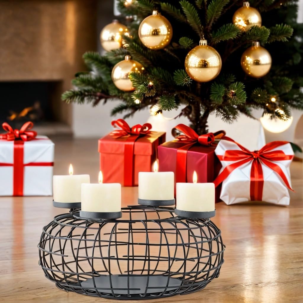 Moderner Adventskranz Carvo handgefertigt aus Metall in Schwarz modern