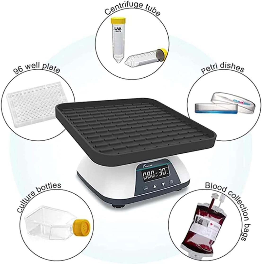 Lab Shaker Oscillator, Digital Orbital Shaker, Adjustable Speed, Timing Function, 10° Tilt Angle, Non-Slip Silicone Plate, for Beakers, Flasks, Blood Collection Bag